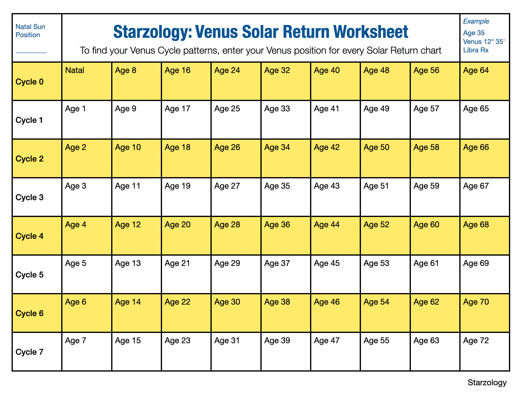 Venus Solar Retrun Worksheet