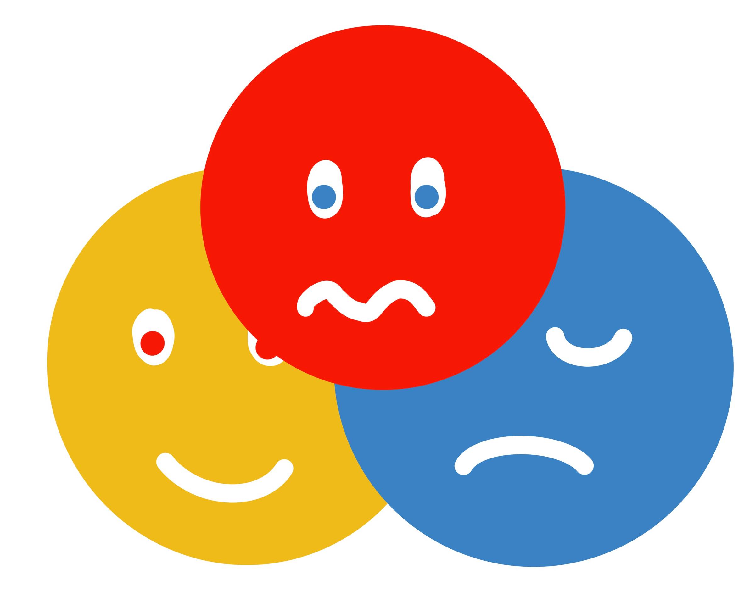 Happy, so-so and sad faces. Addiction