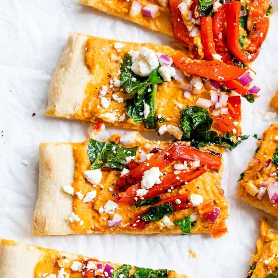 Roasted Red Pepper Hummus Flatbread