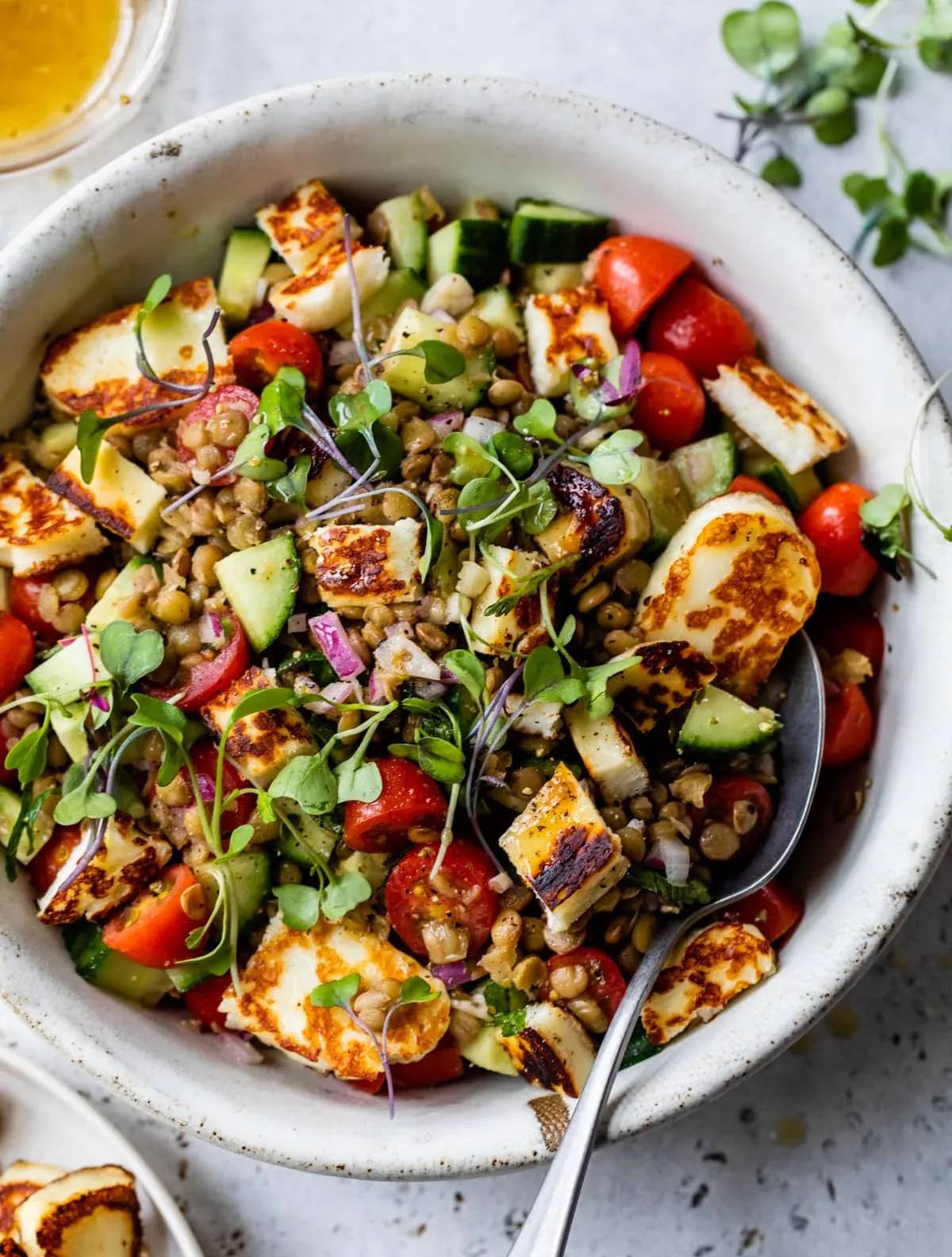 Fried Halloumi Lentil Salad