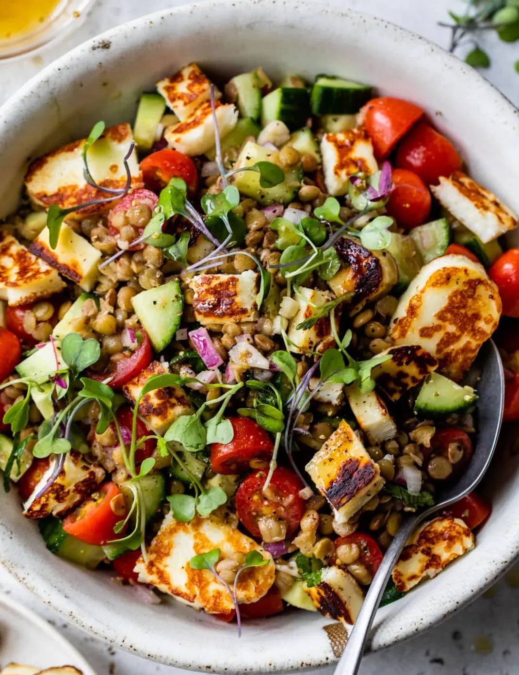Fried Halloumi Lentil Salad