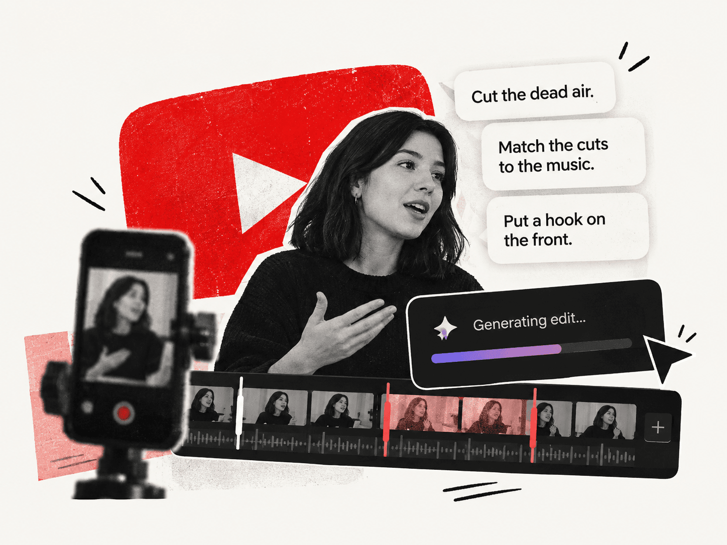 YouTube’s conversational editing tool showing suggested prompts