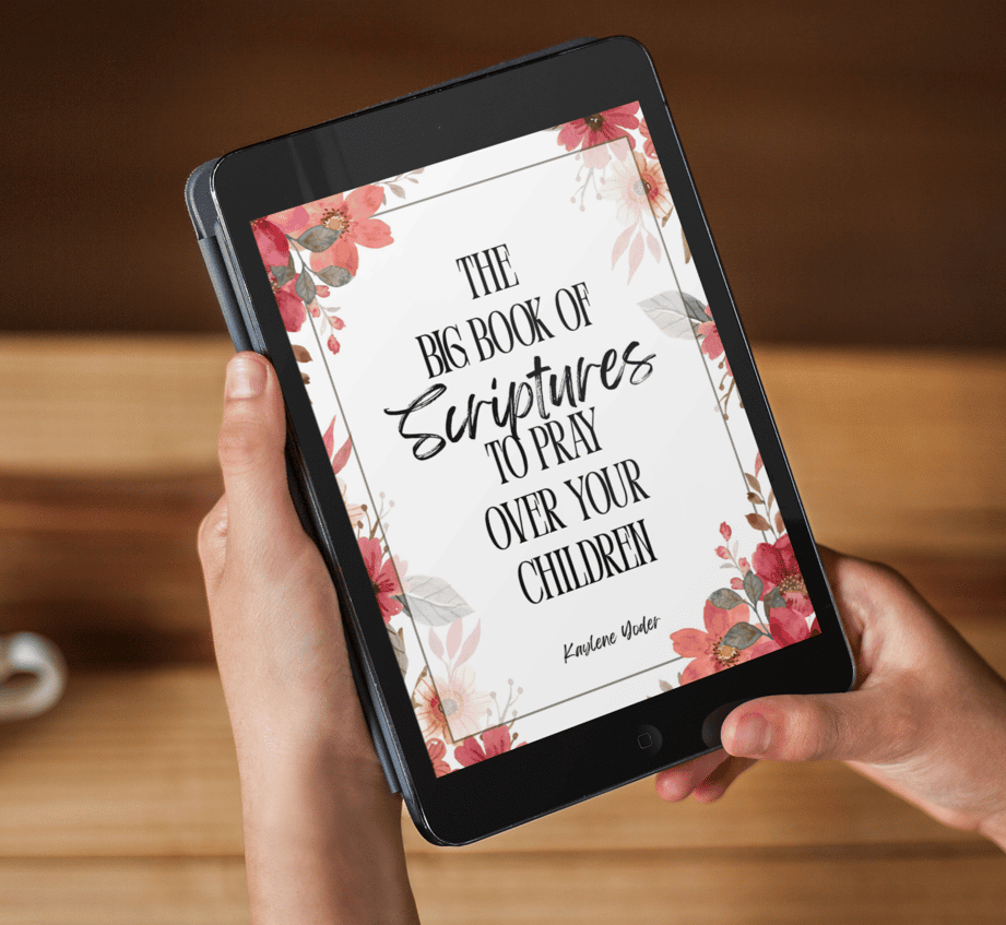 An ebook of Scriptures to Pray Over Children, categorized by topics to pray for their character, mental and emotional well-being, physical health, protection, and spiritual growth.