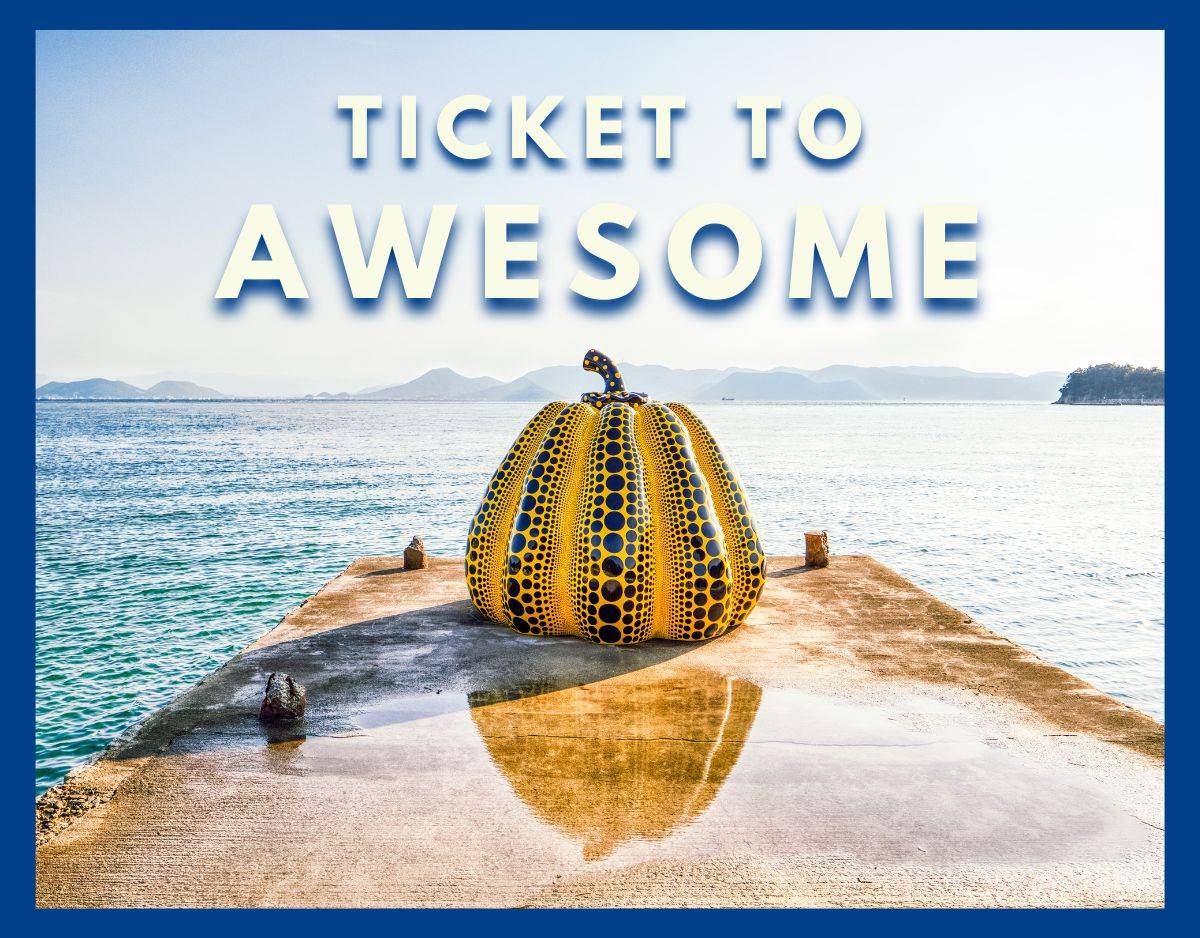 naoshima yellow pumpkin in ticket to awesome newsletter cover photo