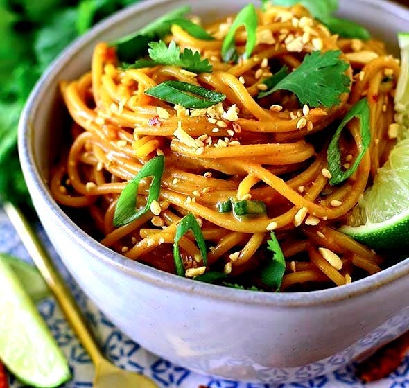 bowl of sesame peanut noodles