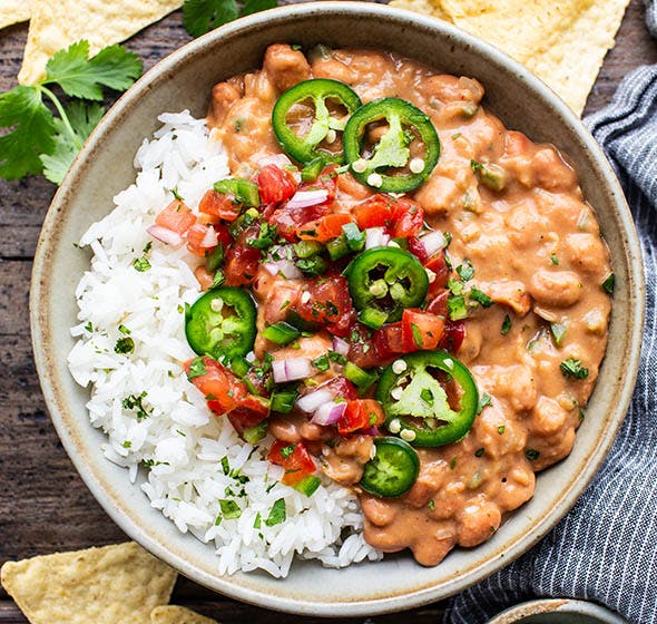 dish of rice and easy pinto beans