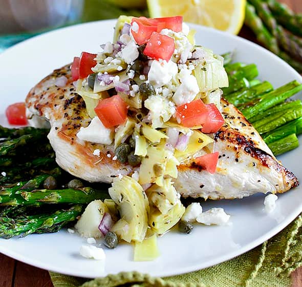 lemon pepper chicken and asparagus on plate