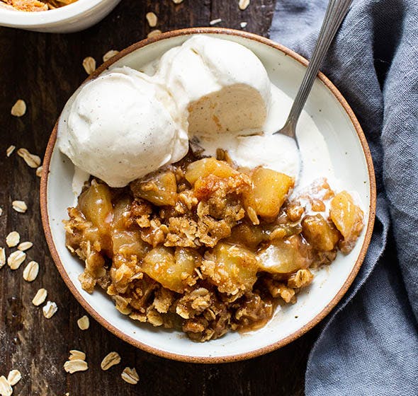 bowl of easy gluten free apple crisp