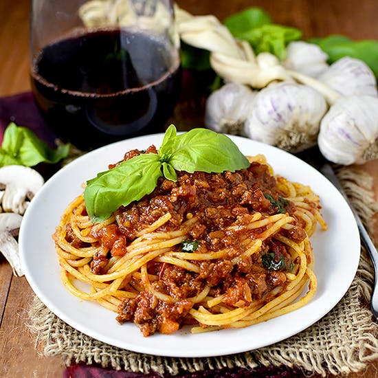 plate of vegetable ragu pasta