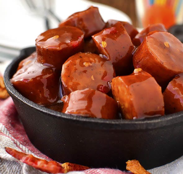 Bowl of sweet chili bbq kielbasa