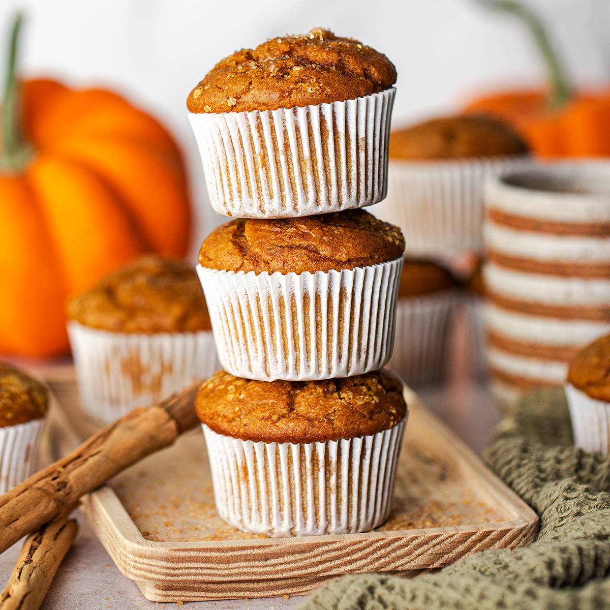 stack of gluten free pumpkin muffins