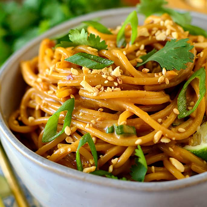 bowl of sesame peanut noodles