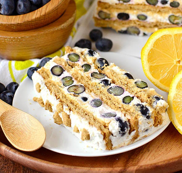 plate of Lemon Blueberry Icebox Cake