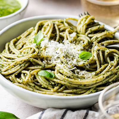 Bowl of easy pesto pasta