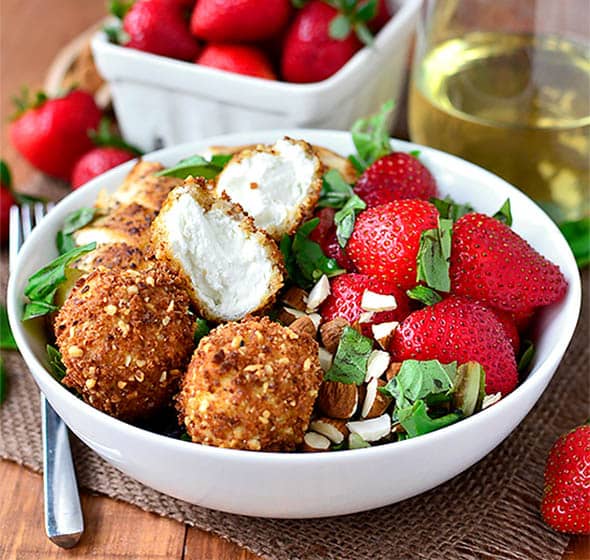 bowl of strawberry basil chicken salad