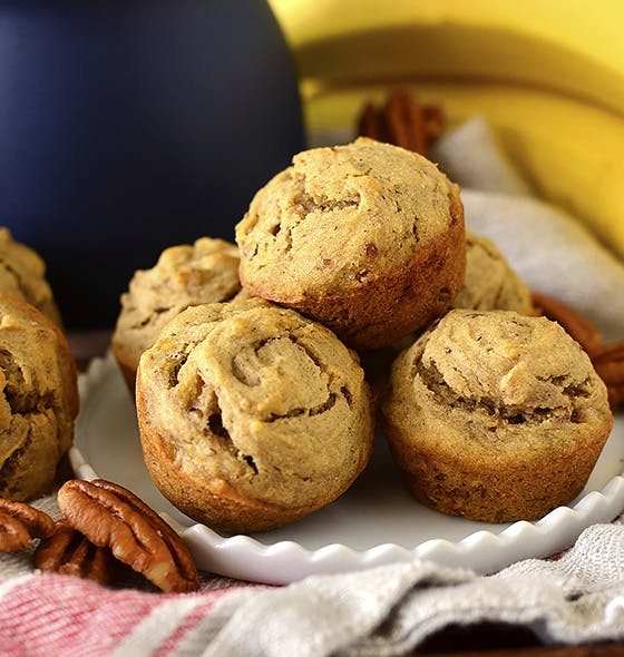 plate of banana nut muffins