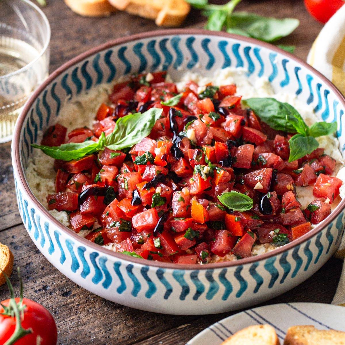 bowl of boursin bruschetta dip