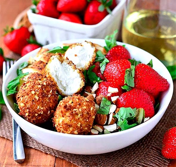 bowl of strawberry basil chicken salad