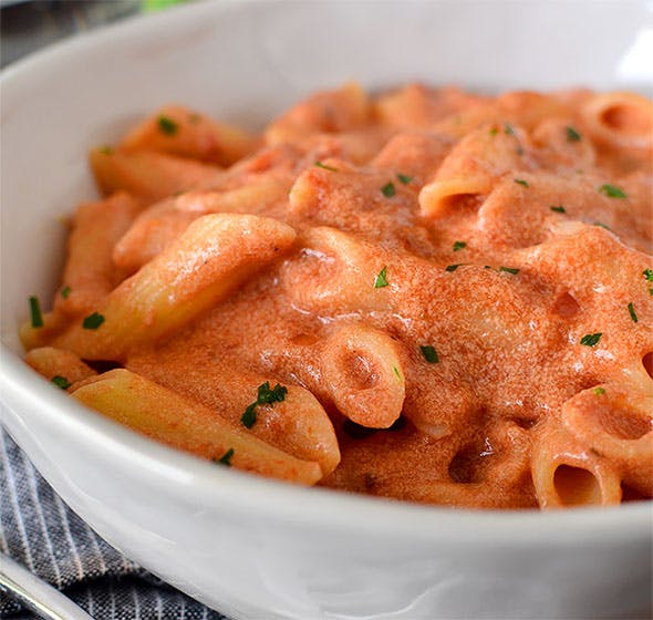 bowl of pink pasta