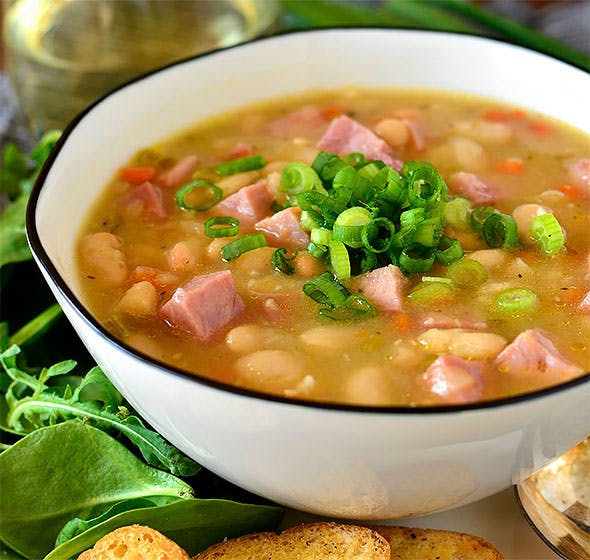 Bowl of easy ham and bean soup