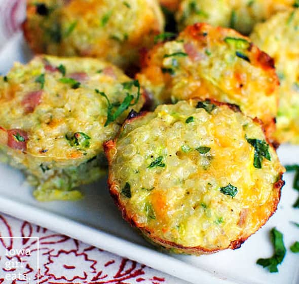 plate of mini ham & cheese quinoa cups