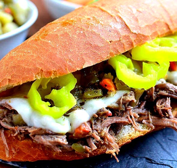 plate of italian beef sandwich