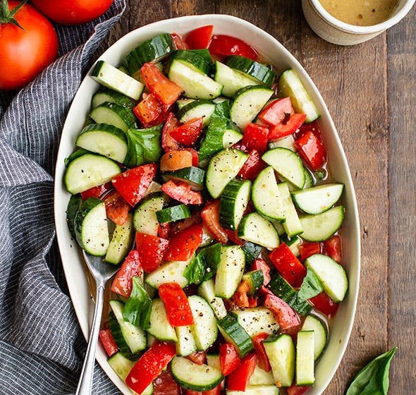 dish of cucumber tomato salad