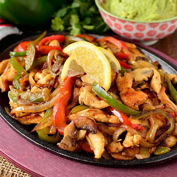 Pan of chicken fajitas