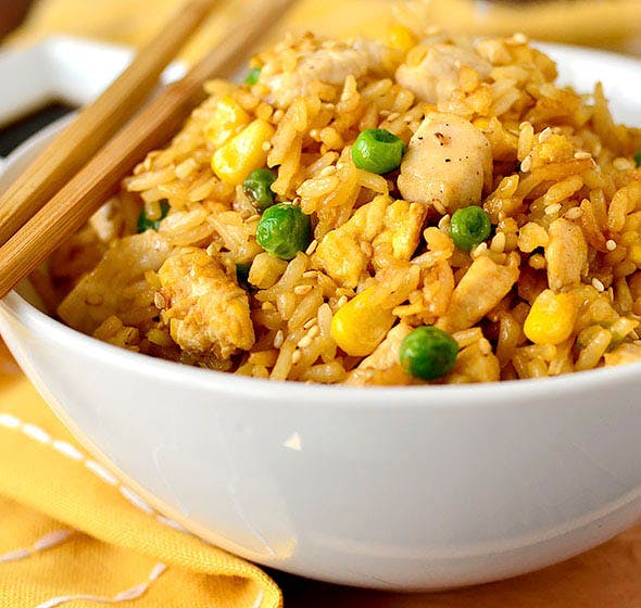 bowl of chicken fried rice