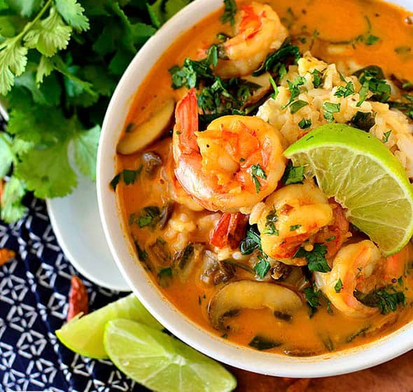 bowl of thai coconut shrimp soup