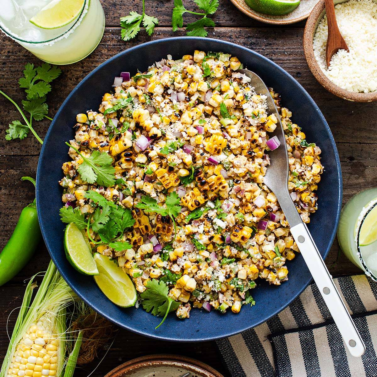 mexican street corn salad in a serving bowl
