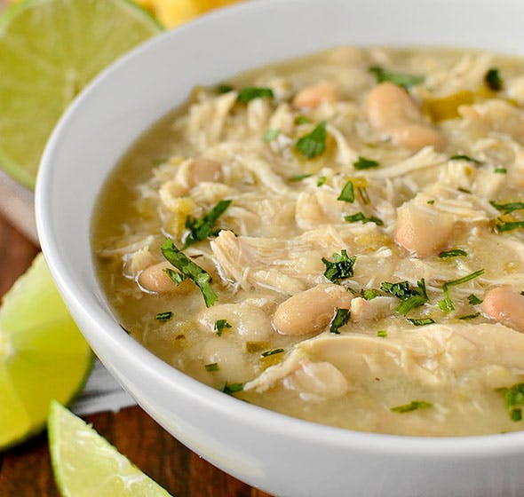 Bowl of white chicken chili