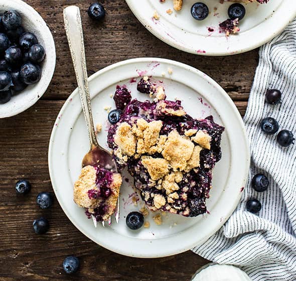 overhead photo of blueberry pie ba
