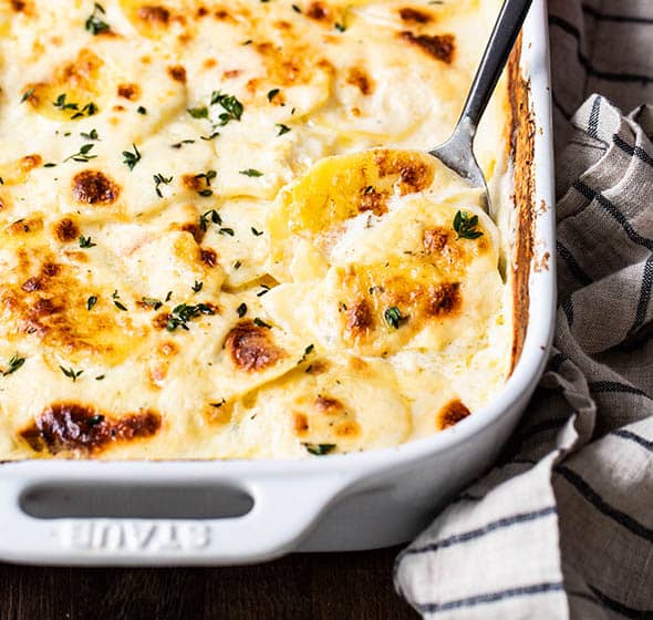pan of gluten free scalloped potatoes