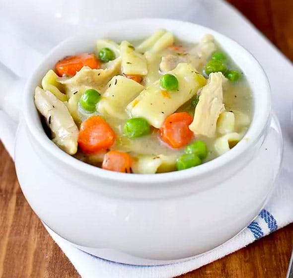 bowl of homestyle chicken and noodles