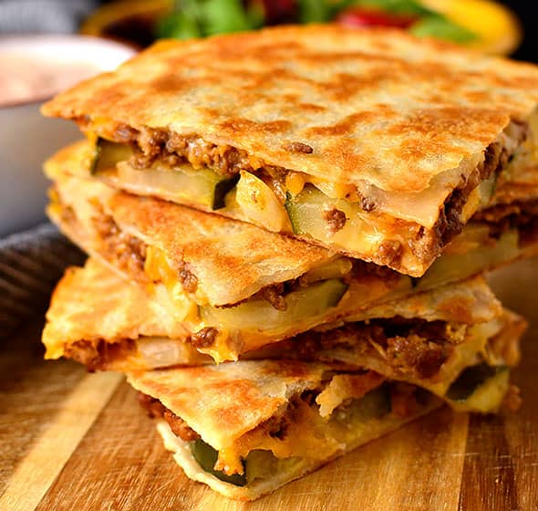 stack of cheeseburger quesadillas
