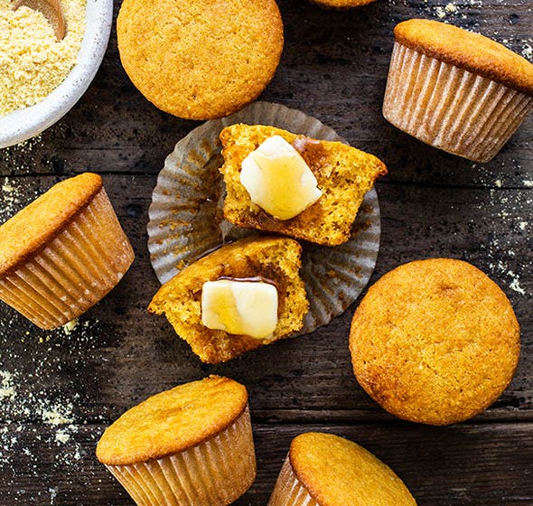 overhead of cornbread muffins