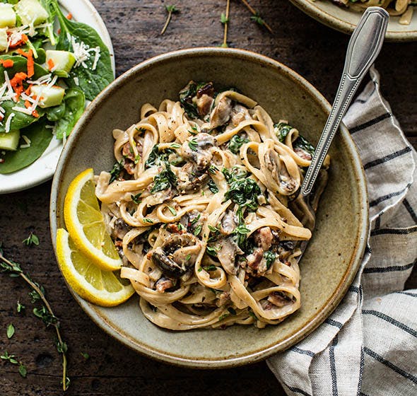 plate of creamy mushroom parmesan pasta