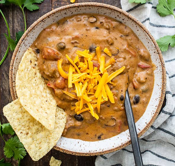 Bowl of cheesy taco soup