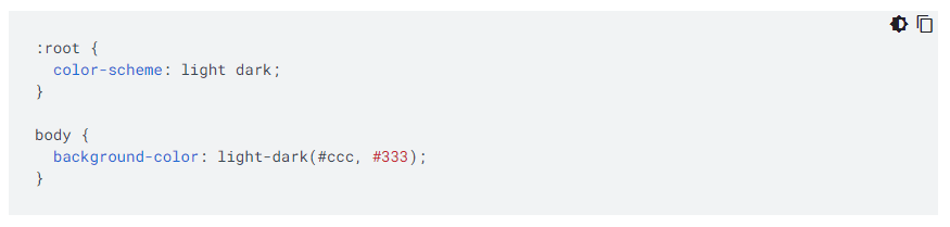 Snippet which demonstrates using light-dark() on the background color of the body, to adapt to the system preferences in a single declaration