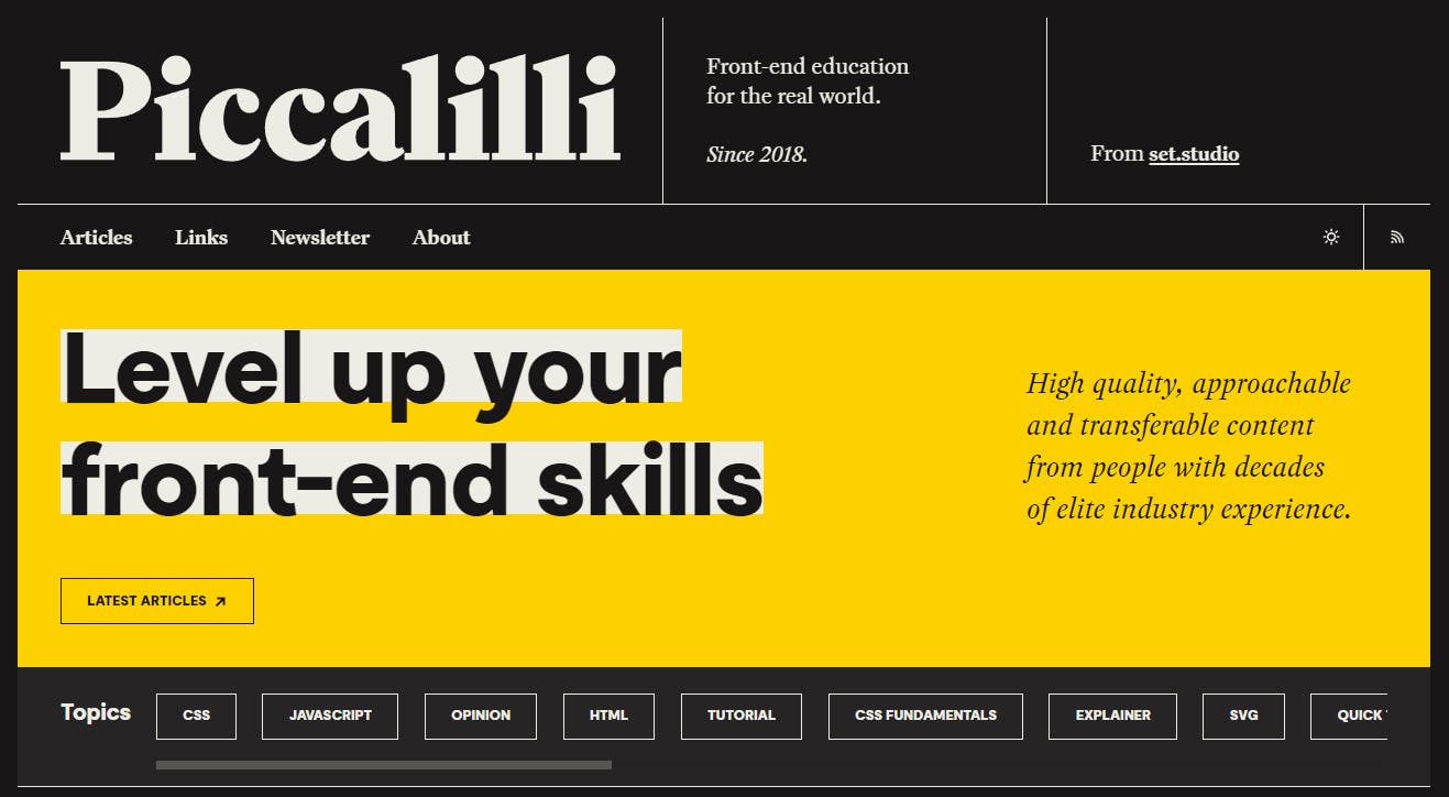 Redesign of Piccalilli's homepage