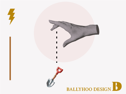 A hand gingerly dropping an emoji of a shovel