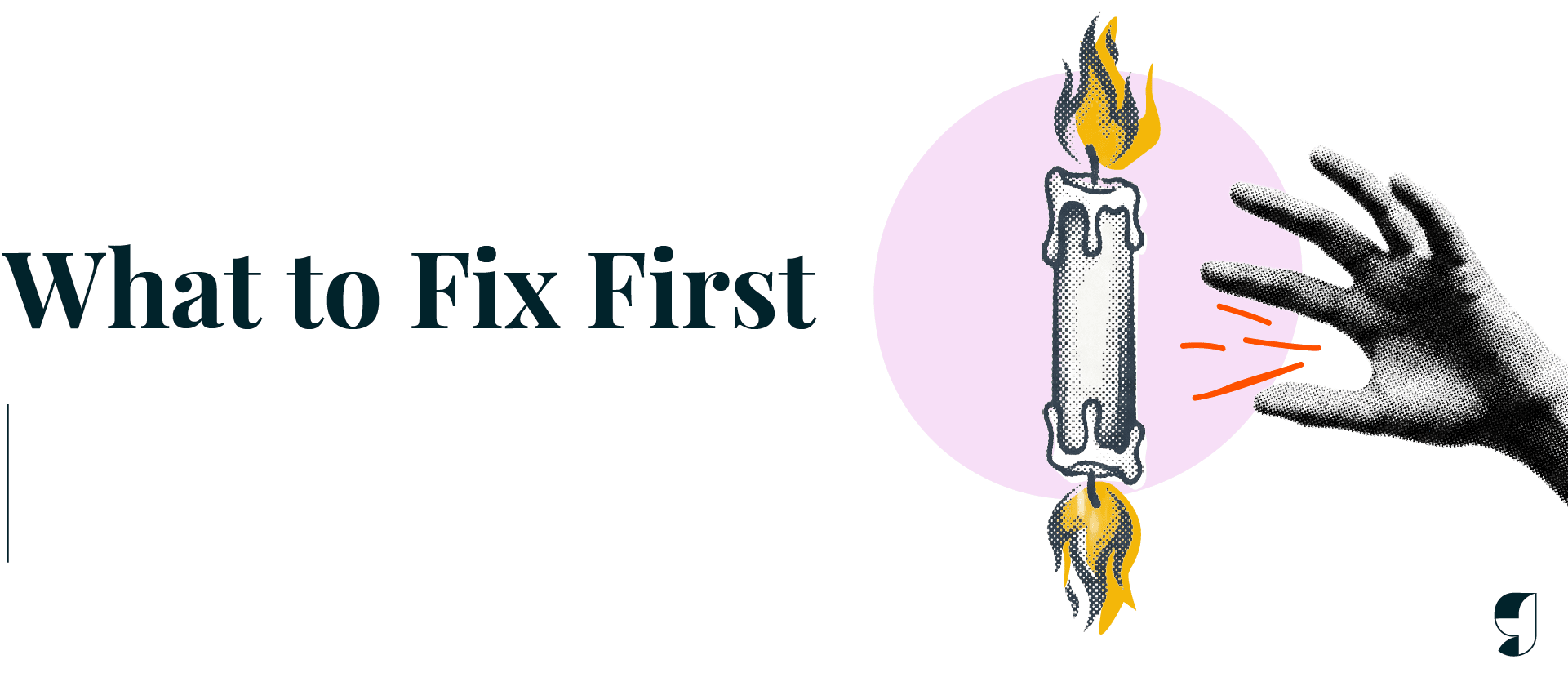 A halftone-style vector illustration of a candle burning at both ends, with melted wax dripping from each flame, beside a hand recoiling as if flinching from the heat.