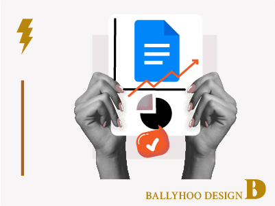 Hands holding up a sheet with the Google Docs icon and productivity imagery, including upward trending arrow, and a comment with a checkmark.