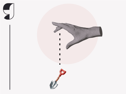 A hand gingerly dropping an emoji shovel