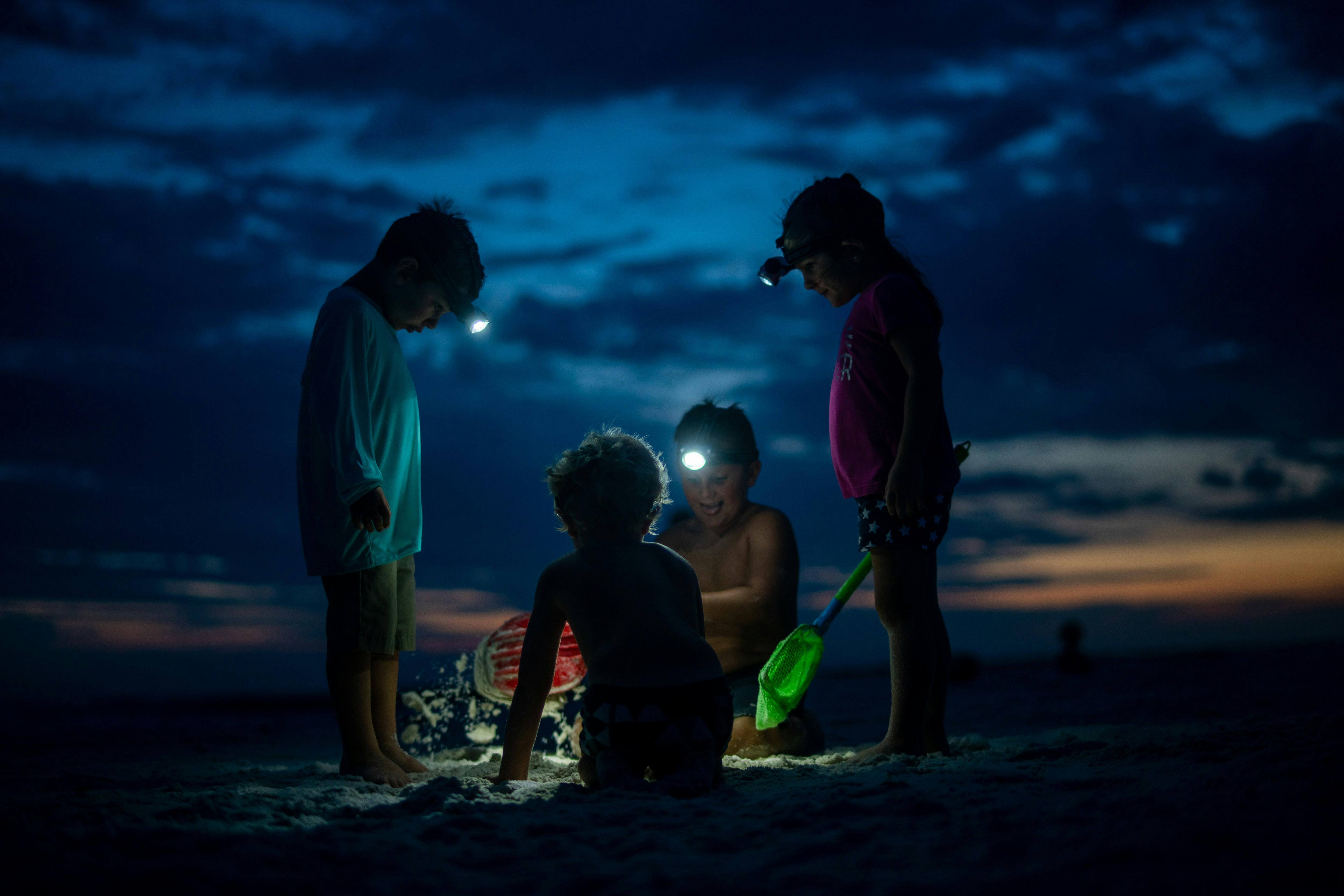 Children camping out on the beach