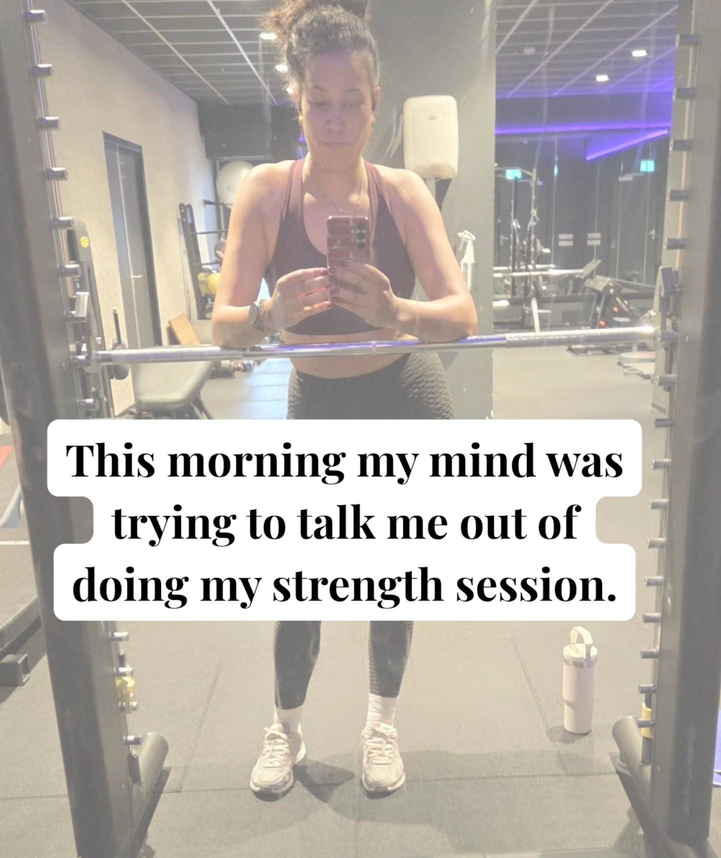Those backward lunges humble me every time. 
Damn. 
And then my mind tries to convince me I can't do it. 
That I can't lift heavy shit. 
That I should just stop and do a yoga class or something. 
Now, dont get me wrong, I do love yoga but yoga alone will not help me towards my goals. 

So I told my mind to shut the hell up and reminded myself why I am doing this in the first place. 
I want to be able to keep running for another decade. At least. 

So, strength training is non negotiable for me. 
All that single legged chaos, trying to lift heavy shit and then end the session with 15 minutes of core torture... 
I dont always want to do it. 
But I remember my main goal... 
I remind myself of my why. 
And then there is no option of not doing the work. 

The point is: you want something? You gotta do the work. 
You want to be able to run for 30 minutes without stopping? You have to start with the 2 min walk/1 min run thing now. 
You want to run a fast 10K? You can't skip your speed and interval training. 
Want to run a half or full marathon? Those long runs are not an option but a must. 

Stop listening to the tricks your mind is playing. 
Stop with excuses. 
Do the damn work! 

🔥👌🏽🩷