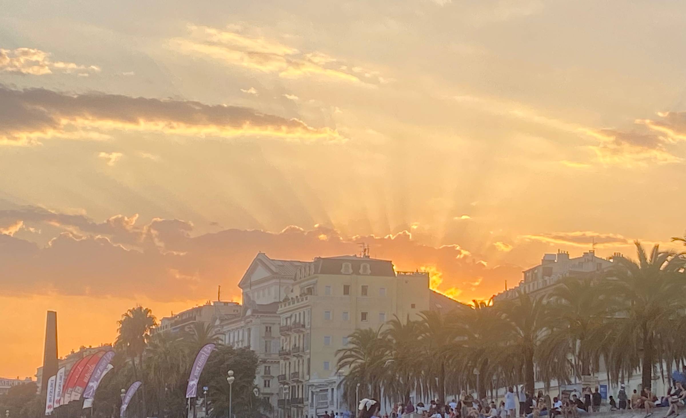Nice's Old Town at sunset, seen from the beach