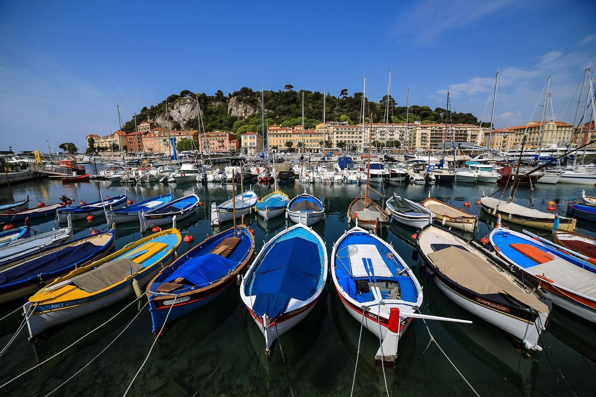 Traditional sailing boats moored in Nice Port