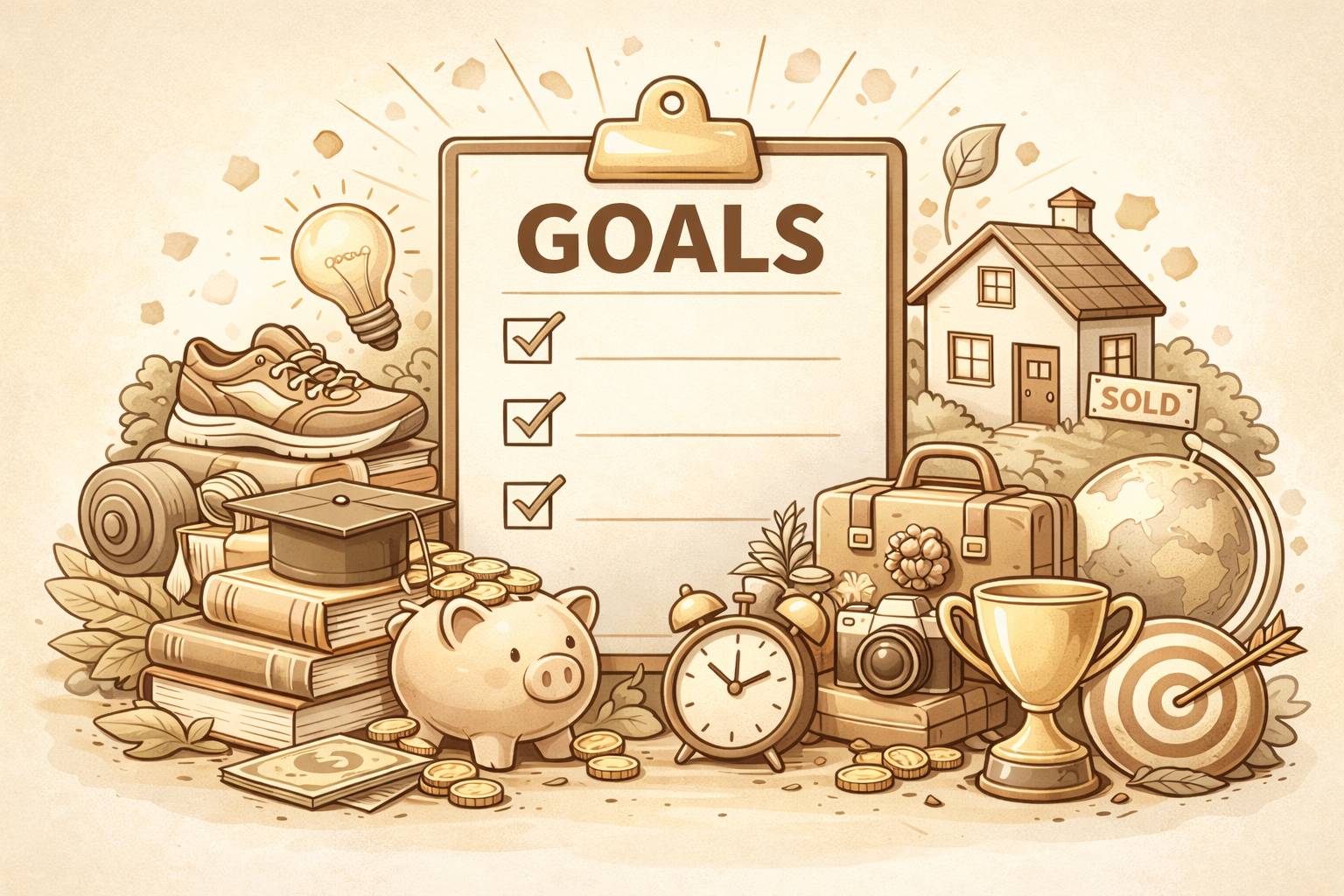 Image showing a pile of goals and a checklist